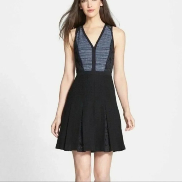 Rebecca Taylor Black Blue Tweed & Lace Sleeveless Mini Dress Women's Size 8 - Picture 1 of 13